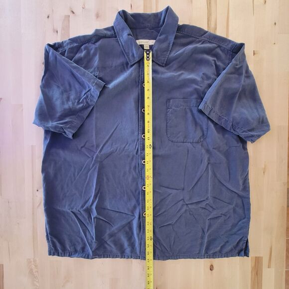 Joseph & Feiss Men's 100% Silk Shirt Button-Up Short Sleeve Blue XXL Vacation - Picture 5 of 13